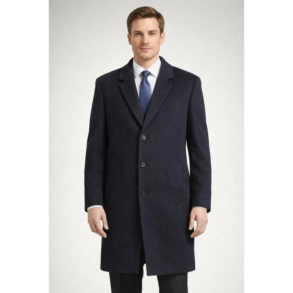 Joseph‎ Abboud navy blue Wool cashmere blend overcoat